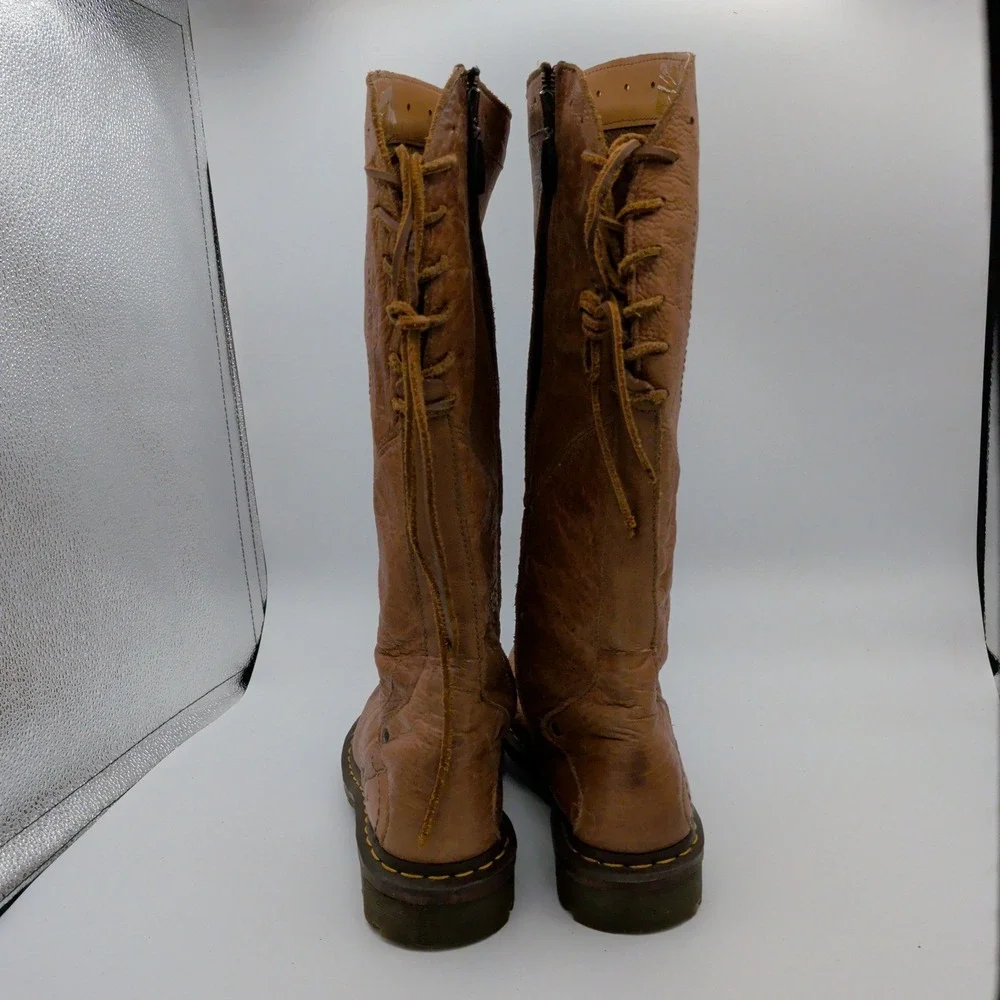 Dr Martens 11484 Slate Hi Peanut Brown Leather Women 9 Tall Knee High Boots Lace